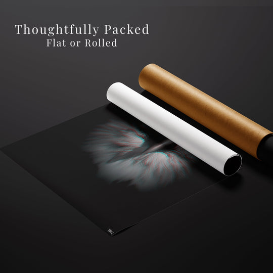 CLARITY’ eagle art print partially rolled for premium flat or tube packaging, emphasizing protection and surface quality.