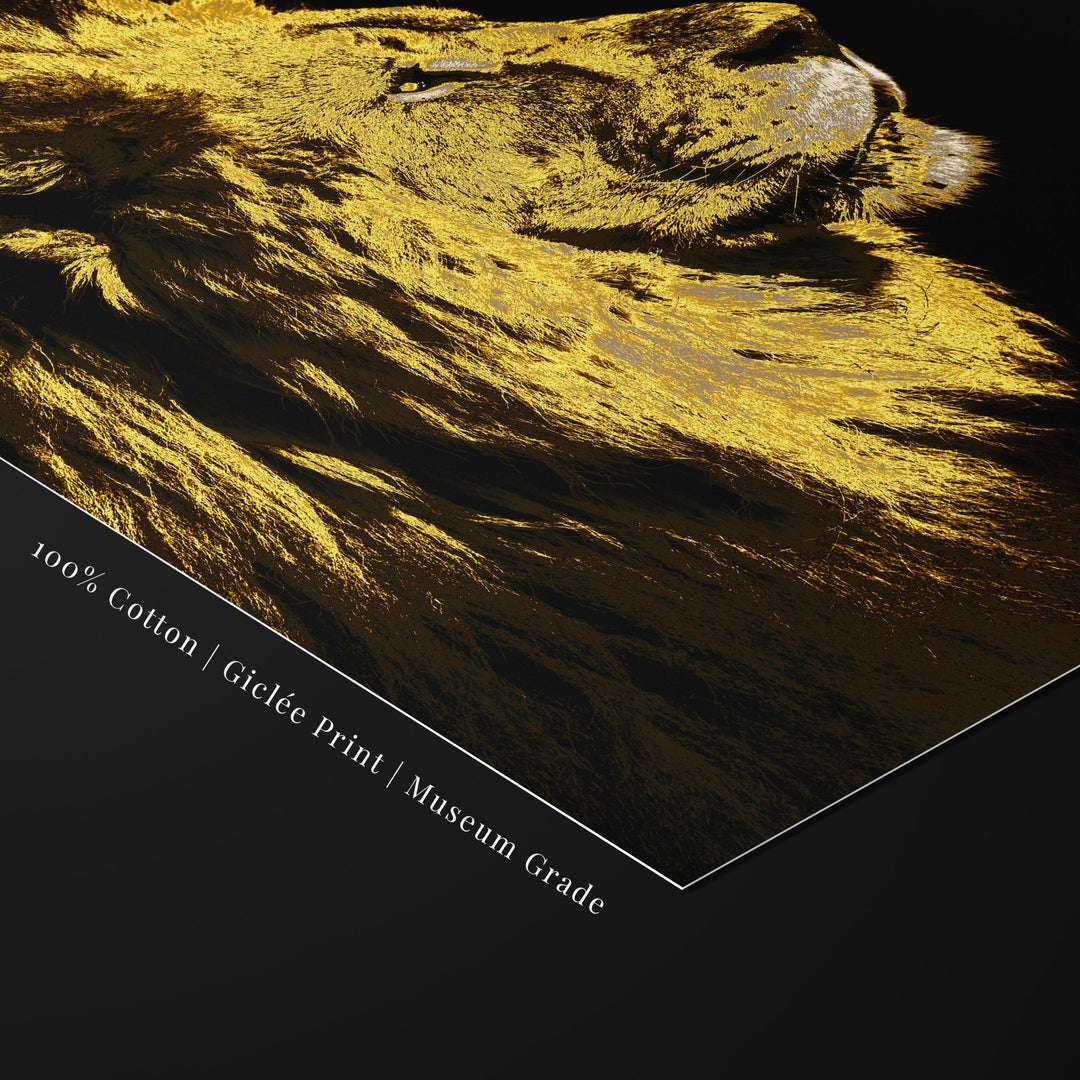 Detailed macro image of the ‘MASTERY’ fine art print showing rich golden fur on museum-grade, 100% cotton giclée paper.